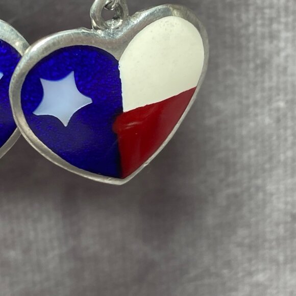 Heart Shaped Star Earrings With Texas Flag Design & Silver Tone Hooks - Picture 5 of 10
